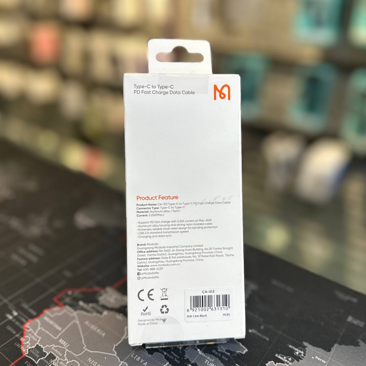 کابل شارژ سریع تایپ C به تایپ C 65 واتی مک دودو مدل CA-3130 یک متری با گارانتی شرکتی